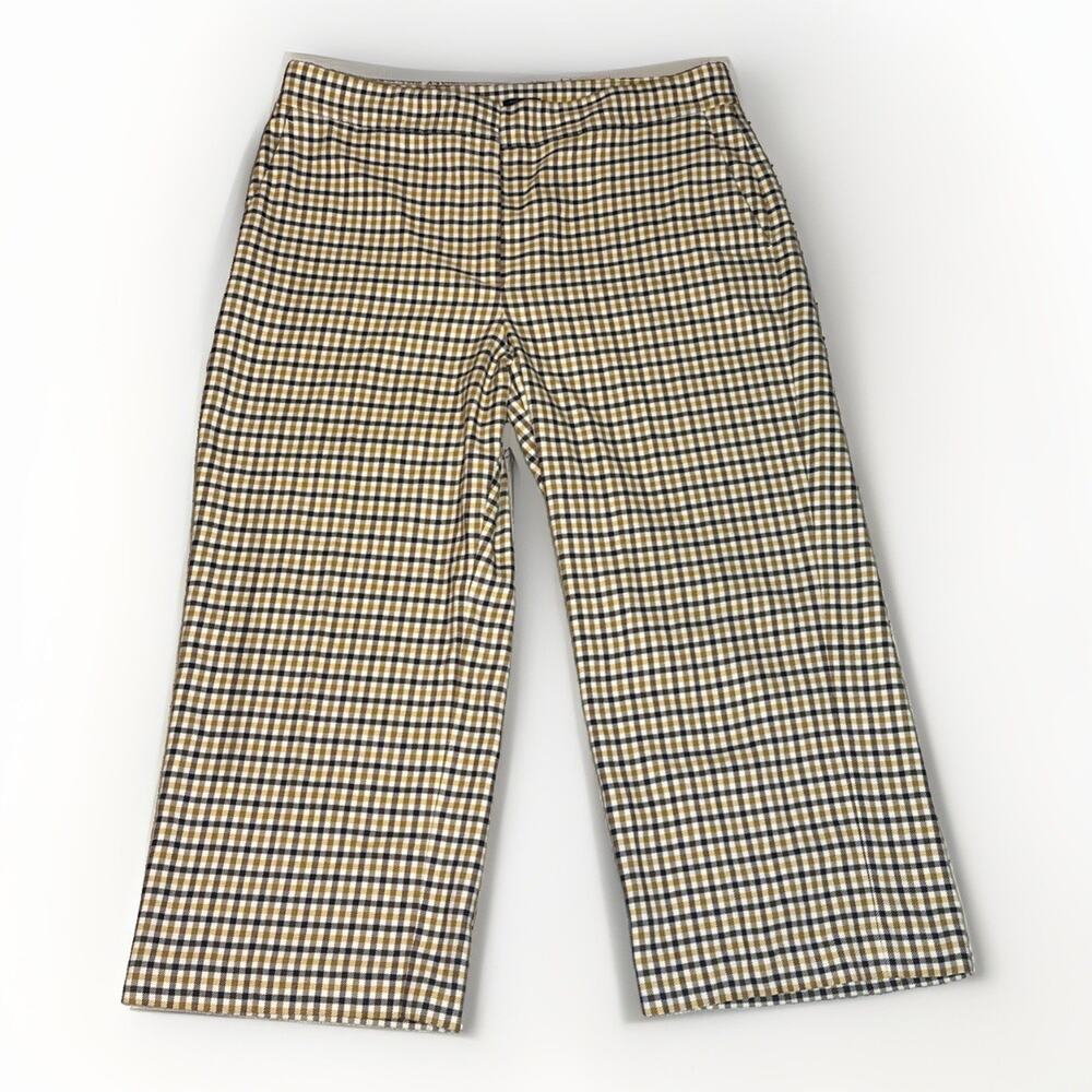 Ann Taylor Factory Plaid Wide Leg Pants Size 16 Mustard Black Preppy Academia